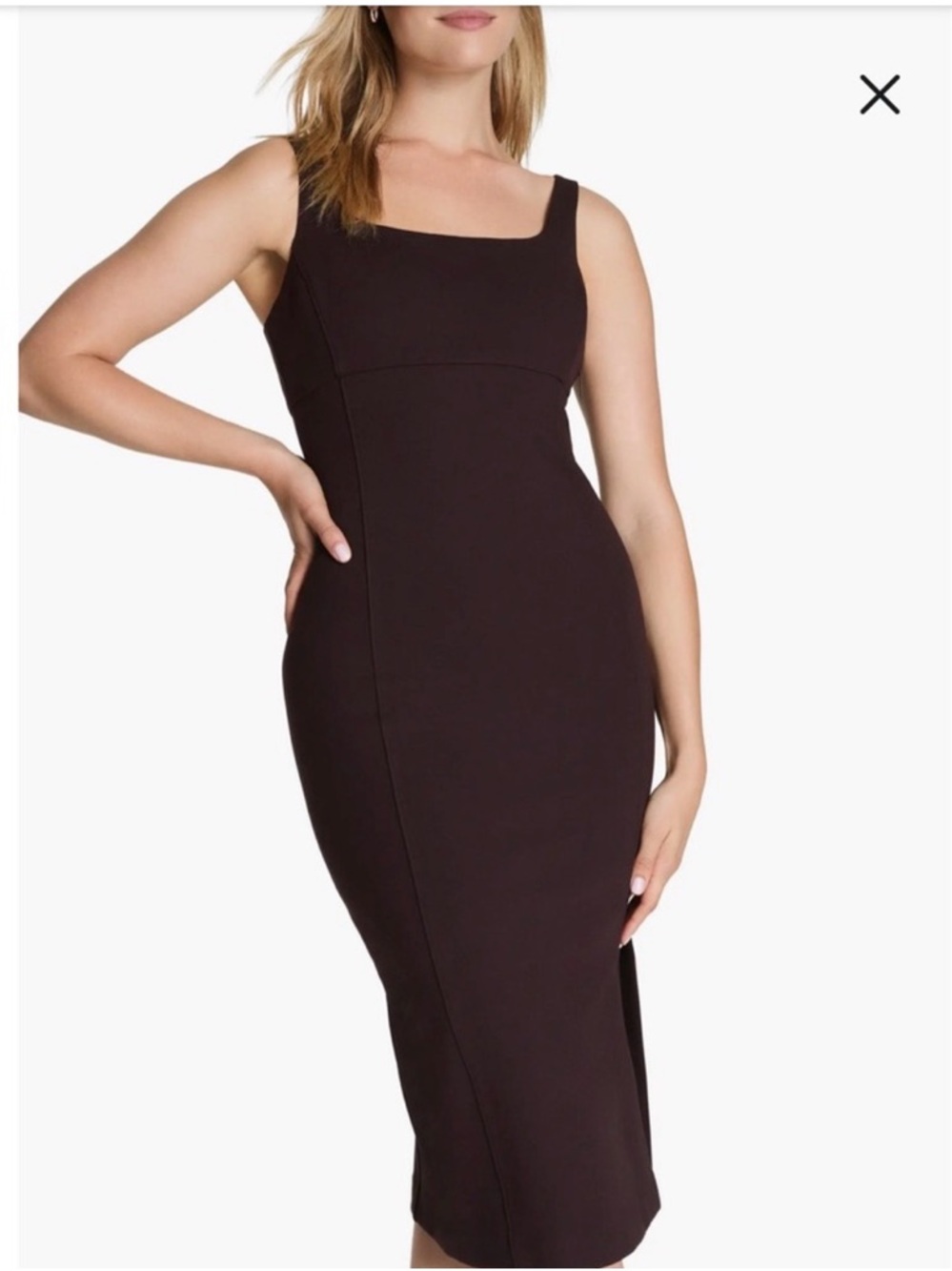 SPANX pointe midi truffle brown Dark Brown Square-Neck Sleeveless Midi Dress